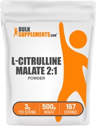 BulkSupplements.com L-Citrulline Malate 2:1 Powder - Nitric Oxid Boost, Citrulline Malate Supplement - Unflavored & Gluten Free - 3g per porties, 500g (1.1 lbs) (pack of 1)