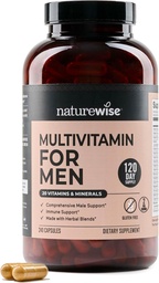 NatureWise Multivitamine for Men - Daily Man Support - Minerals & Herbs for Energy, Performance, Immunity - with Vitamin A, C, D, B-Complex - Soy & Gluten-Free, Non-GMO - 240 Capsules[6-maandvoorraad]