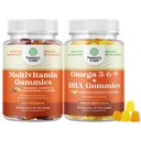 Bundel van Multivitamine Gummies - Halal Multivitamine Gummy met B12 Biotin Zink & Vitamine D en Vegetarische Omega 3 6 9 DHA Gummies voor Hersen Bone Heart Health en gezamenlijke ondersteuning - Burpless Fish Free