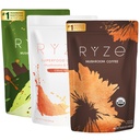 RYZE SUPERFOODS Ultimate Energy Bundle, USDA Biologische Paddestoelen Koffie &amp; Paddestoelen Matcha + Probiotica Creamer met 6 Adaptogene Paddenstoelen voor Betere Energie, Focus, Digestie, Immuniteit, 30 porties elk