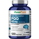 NusaPure PQQ Supplement 40 mg, 120 Veggie Capsules, Non-GMO, Pyrrolochinoline Quinone Dinatriumzout, Bioperine