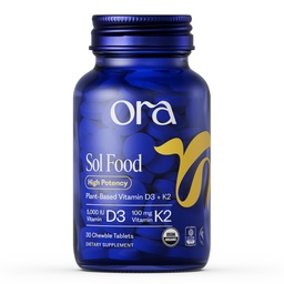 Ora Organic Vitamin D3 5000IU + K2 - Vegan Vitamin D from Lichen and K2 from Chickpeas for Bone Health, Immune Support, & Mood, Maximum Absorptie - 1 Month Supply, 30 Kauwtabletten