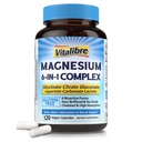 Vitalibre 6 in 1 Magnesium Complex for Women Men, 260mg Elemental Magnesium | Max Absorption | Chelated Magnesium Supplement for Bone, Relaxation & Nerves Support | Non-GMO, 120 Vegan Capsules