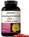 NatureBell Evening Primrose Oil met Black Cohosh, 1.300mg Per Serving, 300 Mini-Softgels, Cold Pressed Seeds, Remains 130mg GLA for Womens Health & Skin Care Support