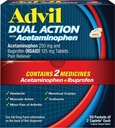 Advil Dual Action Coated Caplets with Acetaminophen, 250 Mg Ibuprofen and 500 Mg Acetaminophen Per dosis (2 dosisequivalent) for 8 Hour Pain Relief - 2 Count x 50