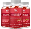 Magnesium Glycinate Gummies - 400mg Magnesium Glycinate Gummy met vitamine D, B6, en CoQ10, Magnesium Supplement voor ontspanning en cognitie, Suikervrij - 60 Raspberry Gummies (3 Pack)