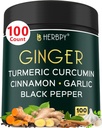 5in1 Gember en Kurkuma Supplementen met Ceylon kaneel, Knoflook - Digestie, Immune, Hersenen & Hart Gezondheid Ondersteuning - 100 Vegan Capsules