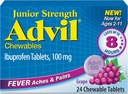 Advil Junior Strength Kauwbare Ibuprofen Pijn Reliver en koorts Reducer, Kinderen Ibuprofen voor pijnverlichting, Grape - 24 tabletten